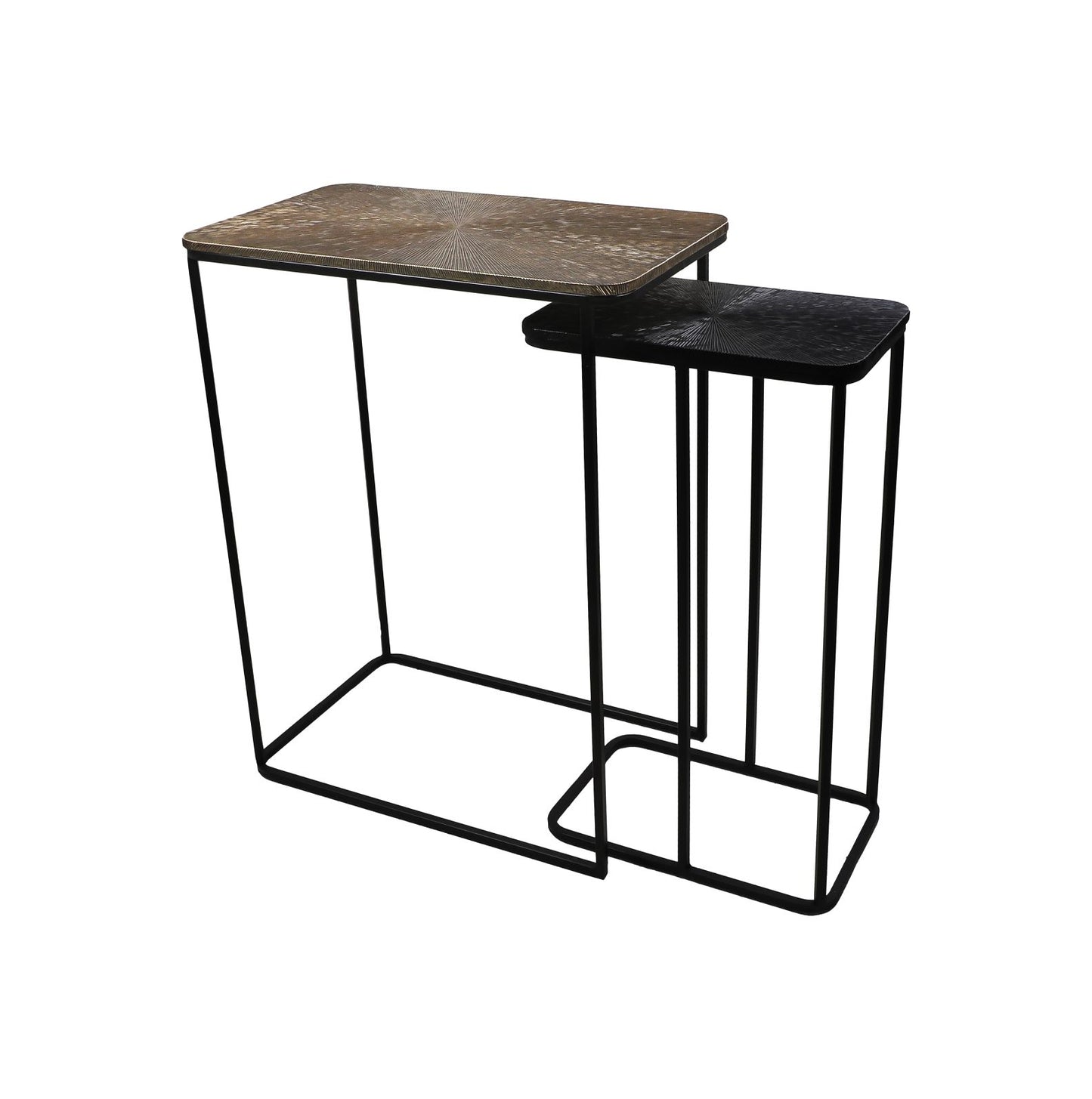 Ensemble de table basse Fletcher - 60x35x77/40x25x70 - Or/noir - Aluminium/Fer