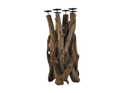 Bougeoir debout 6 plateaux - 35x35x65 - Naturel/noir - Bois flotté/métal