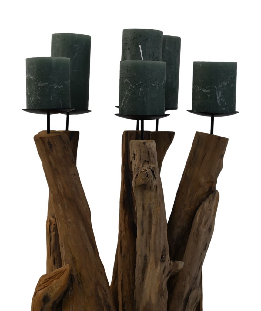 Bougeoir debout 6 plateaux - 35x35x65 - Naturel/noir - Bois flotté/métal