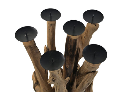 Bougeoir debout 6 plateaux - 35x35x65 - Naturel/noir - Bois flotté/métal