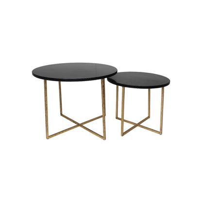 Table basse ronde - ø61x45/ø46x39 - marbre noir - or - lot de 2