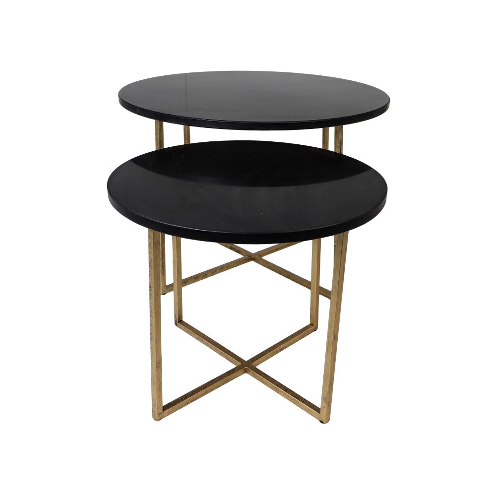 Table basse ronde - ø61x45/ø46x39 - marbre noir - or - lot de 2