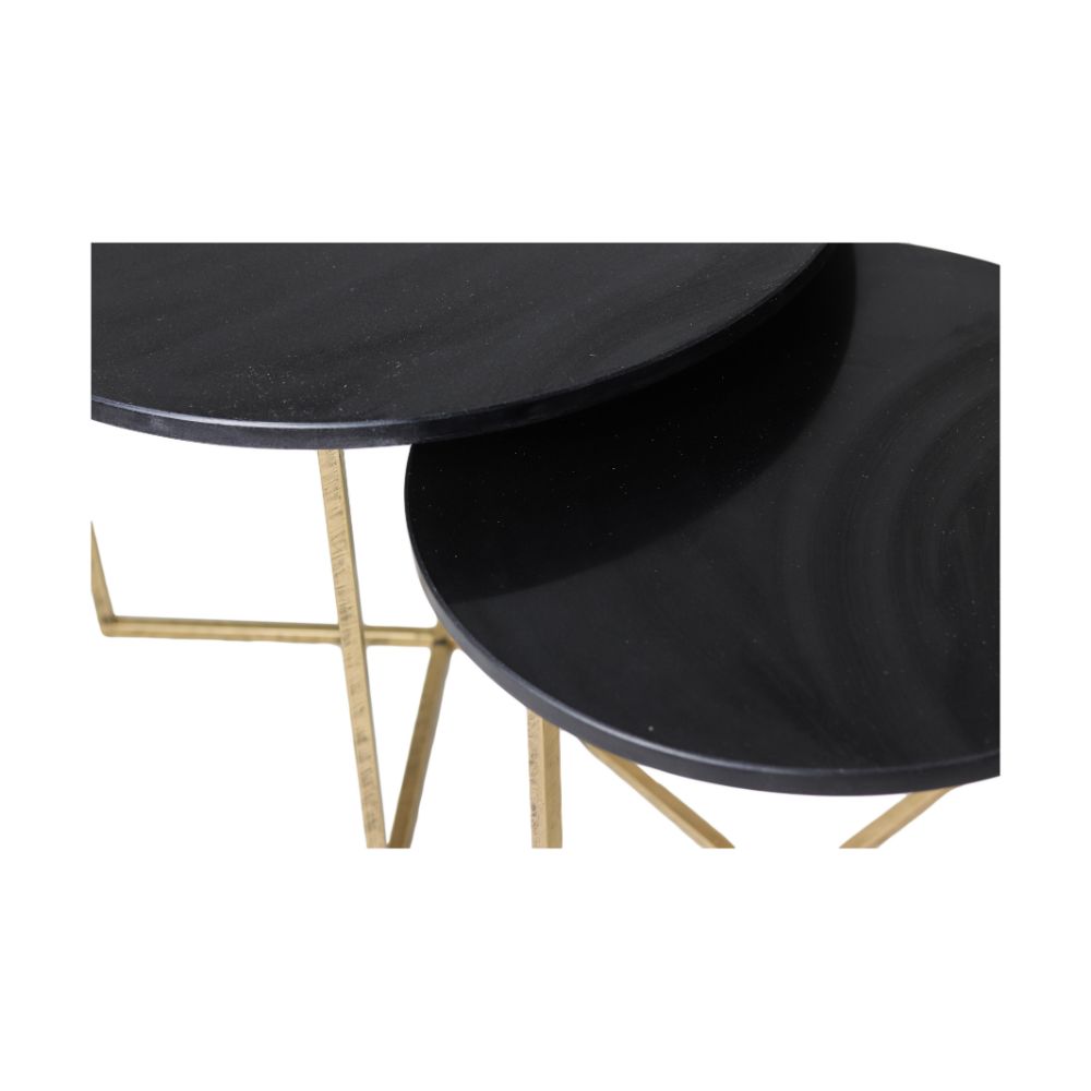 Table basse ronde - ø61x45/ø46x39 - marbre noir - or - lot de 2