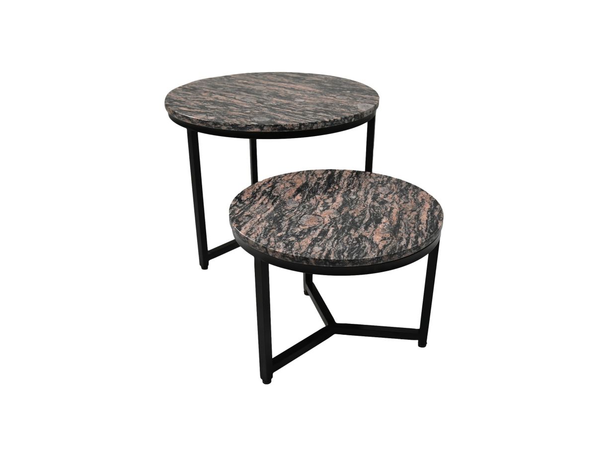 Table Basse Ronde Lot de 2 - ø60x45/ø45x34 - Marron/noir - Marbre