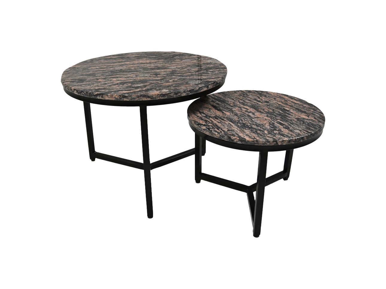 Table Basse Ronde Lot de 2 - ø60x45/ø45x34 - Marron/noir - Marbre