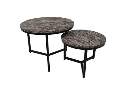 Table Basse Ronde Lot de 2 - ø60x45/ø45x34 - Marron/noir - Marbre