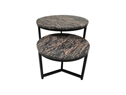 Table Basse Ronde Lot de 2 - ø60x45/ø45x34 - Marron/noir - Marbre