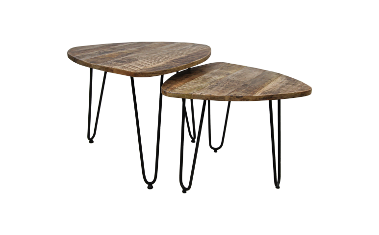 Table basse Dexter - ø60 cm - bois de manguier/fer - lot de 2