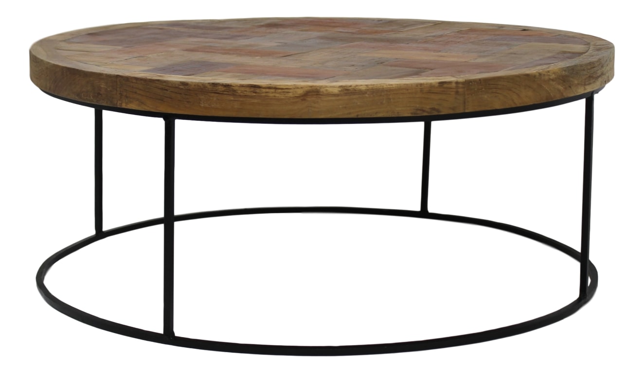 Table basse mosaïque - ø80 cm - teck/fer