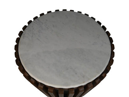 Table basse ronde en bois de manguier et marbre blanc - ø60x60