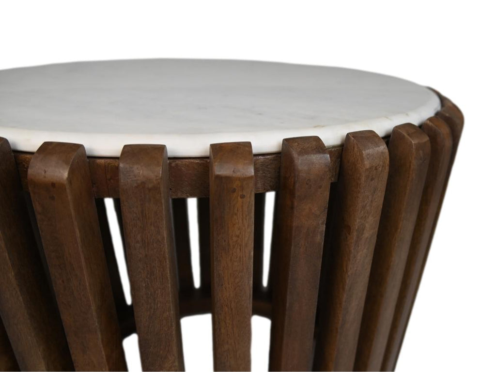 Table basse ronde en bois de manguier et marbre blanc - ø60x60