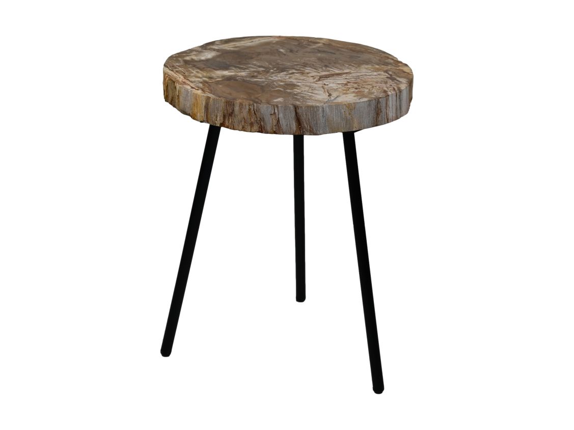 Table basse ronde - ø40-44x54 - Naturel/noir - Pierre/Métal