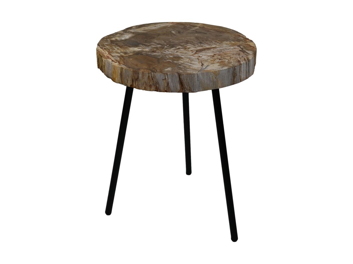 Table basse ronde - ø40-44x54 - Naturel/noir - Pierre/Métal