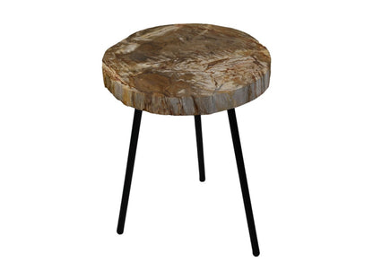 Table basse ronde - ø40-44x54 - Naturel/noir - Pierre/Métal