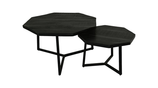 Table basse Urban - 72x72x41 - Manguier/fer - Noir - Lot de 2