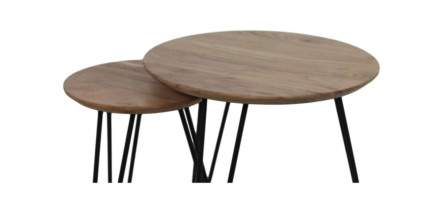 Table basse Zurich - ø60/ø40 - Naturel/noir - Bois d'acacia/fer - Lot de 2