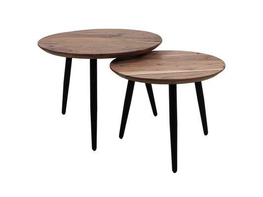 Table basse Zurich - ø60/ø50 - Naturel/noir - Bois d'acacia/fer - Lot de 2