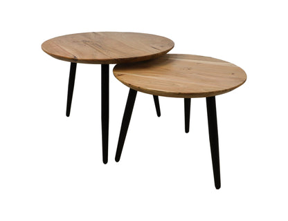 Table basse Zurich - ø60/ø50 - Naturel/noir - Bois d'acacia/fer - Lot de 2